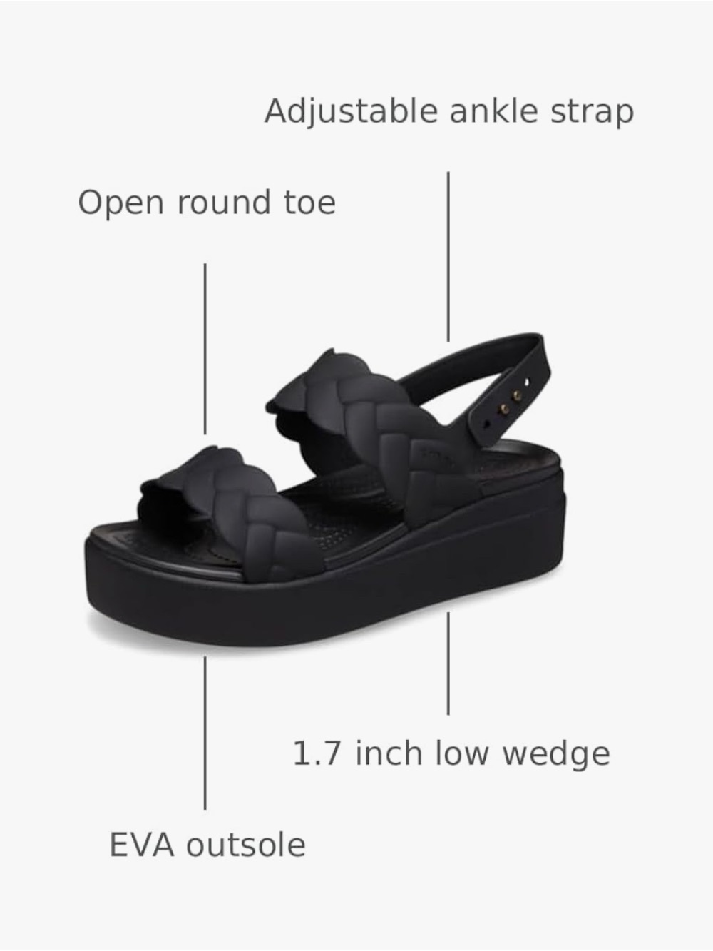CROCS Women's Black Braided Platform Sandal - Picture 3 of 5